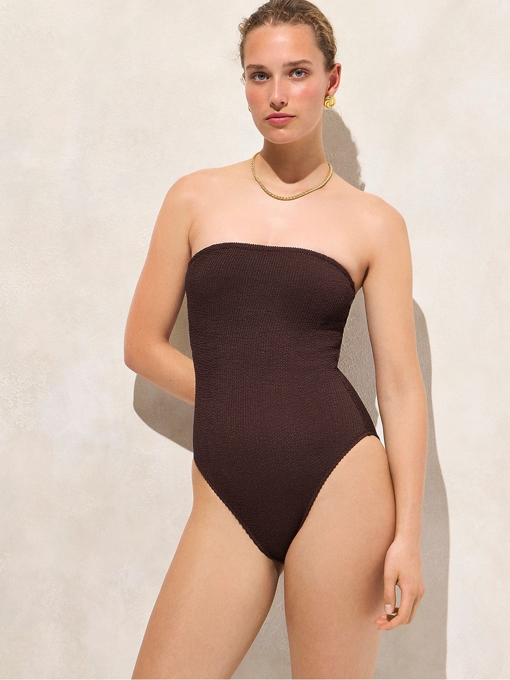 J Crew Strapless Chocolate Brown One-Piece Swimsuit